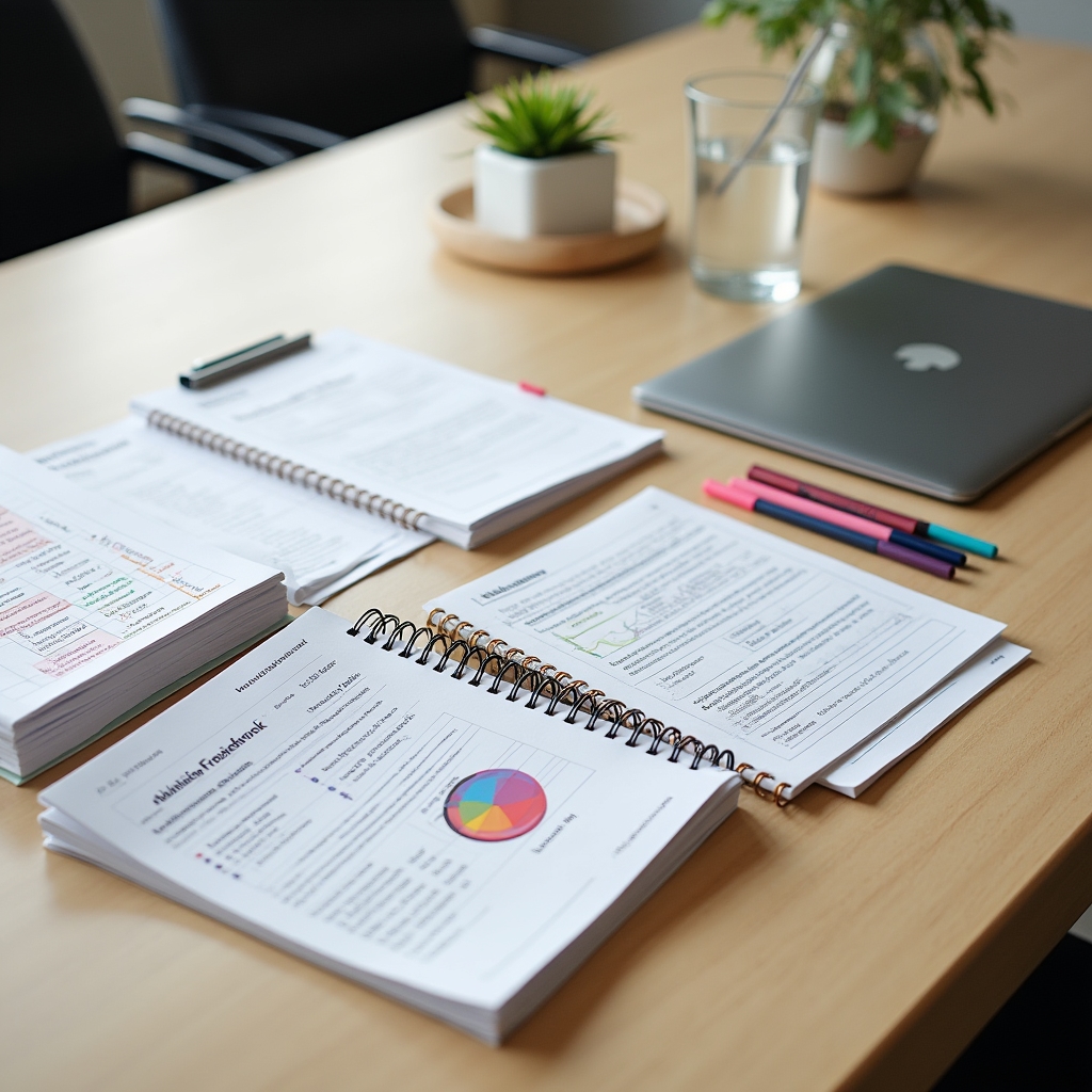 Workshop-Materialien und Arbeitswerkzeuge auf Tisch ausgelegt